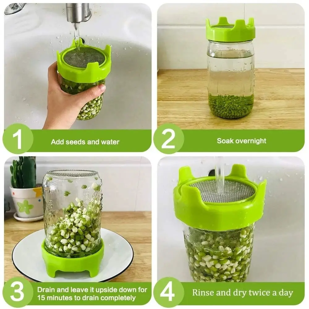 2pcs Plastic Sprouting Lid Mesh Sprout Cover Seed Crop Germination Vegetable Plastic Sealing Ring Lid for Mason Jar Seedling Nursery Bags Hydroponic Germination Tray Hydroponic Gardening Kit Sprouting Jars Kit Seedling Box