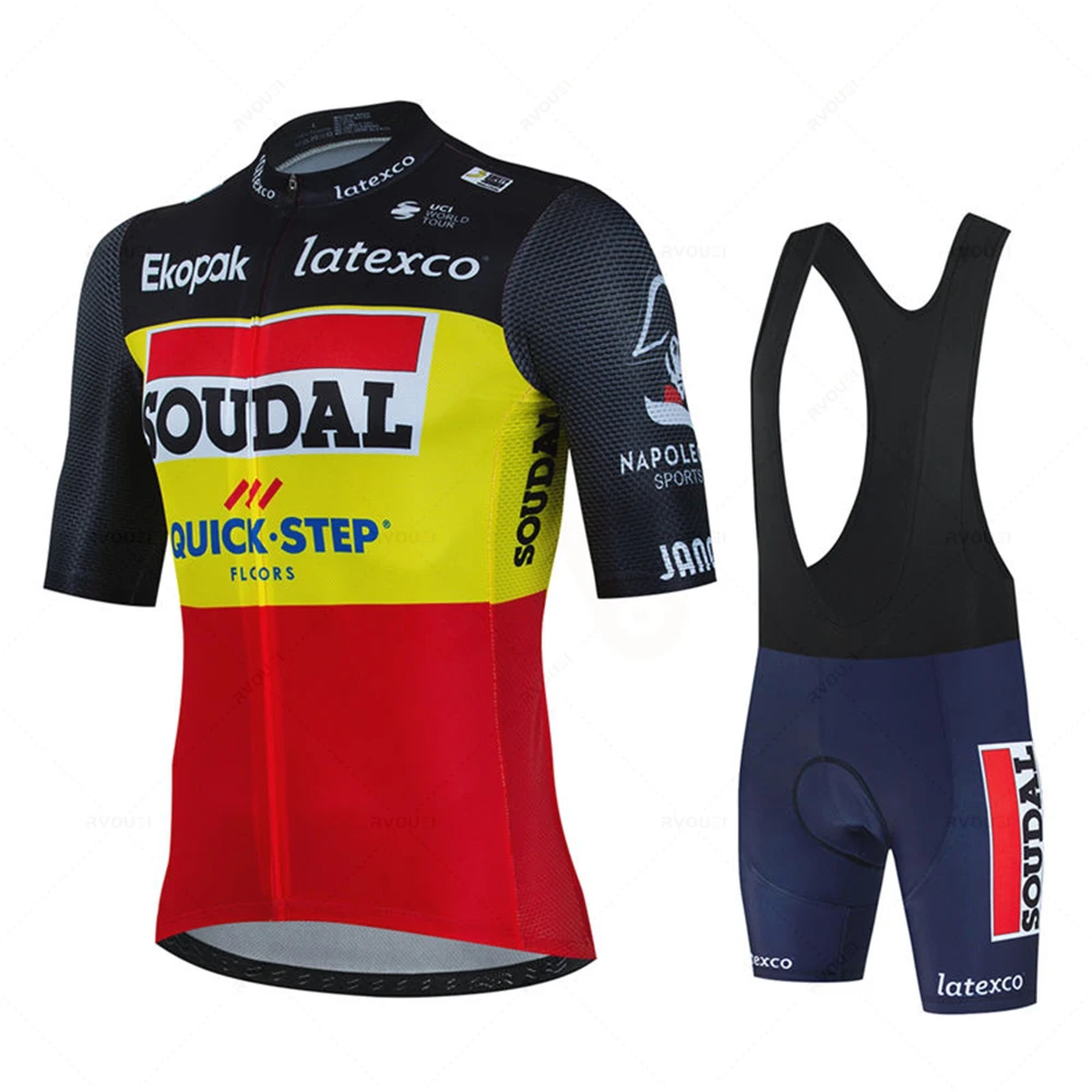 Soudal Quick Step Cycling Jersey Sets Short Sleeve Summer France Racing Bike Clothing Breathable MTB Bicycle Bib Suit Ciclismo cycling suit cycling jersey set