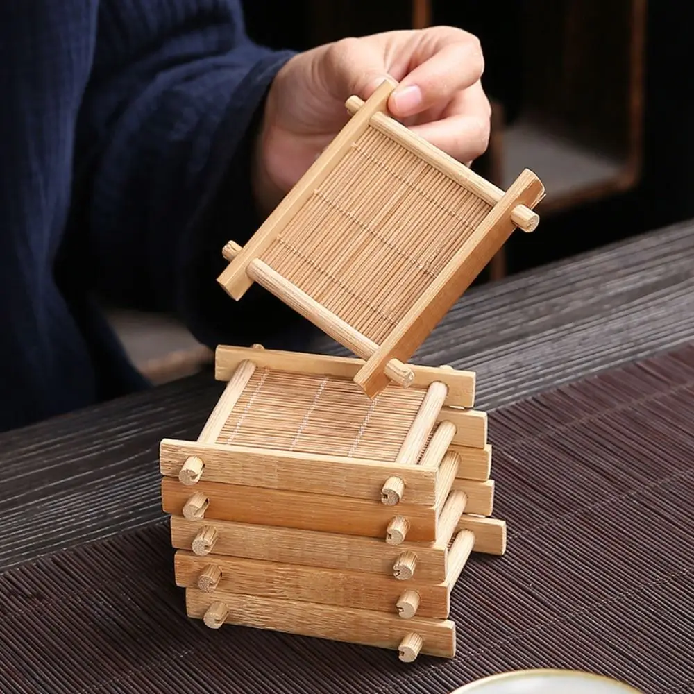 Bamboo Heat Resistant Square Tea Trays Coasters