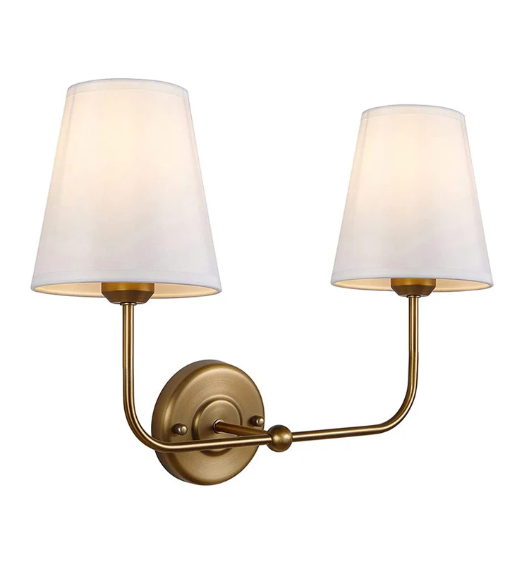 American Country Wall Lamp With Double-Head Iron Fabric Cover European Style Living Room Hotel Room Bedroom Bedside Wall Lights