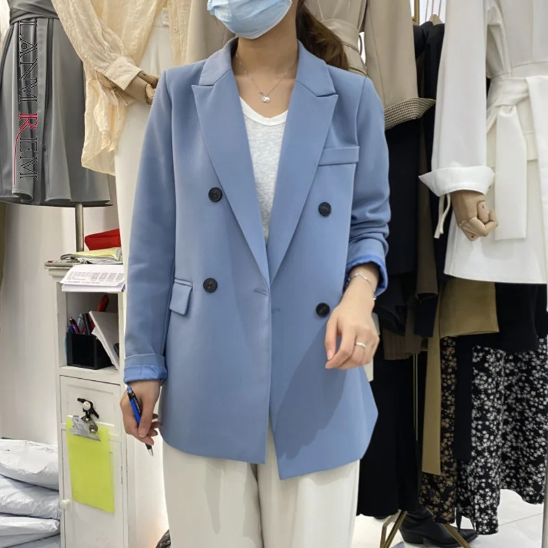 LANMREM Suit Coat Women's 2022 Spring winter New Korean Small Design Temperament Casual Blue Vertical Loose Fit 2K2307 | Женская