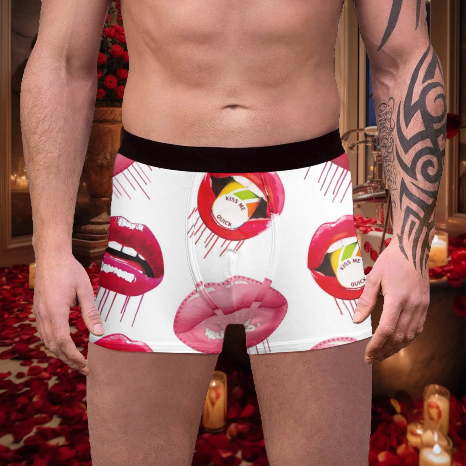 

Male Valentines Day Printed Underwear Funny Fitting Boxer Mid Waist Briefs