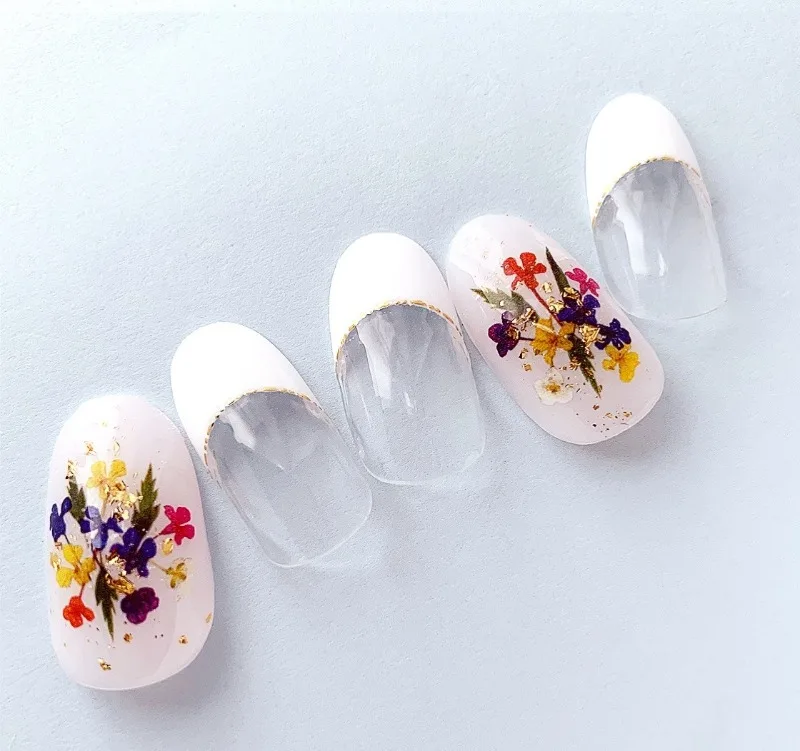 3D Nail Stickers Transparent Purple Sun Flower Decals  Back Glue Black and white bow Nail Decal Stickers For Nail Tips Beauty