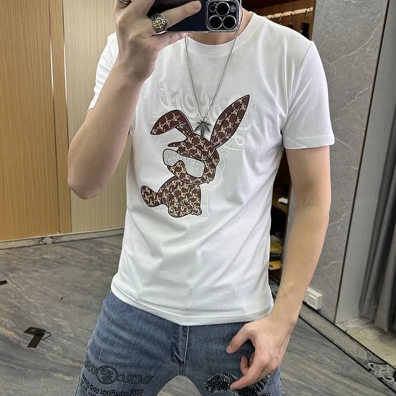 2023 Summer Luxury Rabbit Cotton Men's T-shirt Short Sleeve Men Short  Sleeve Printed T Shirt Top Tshirt Clothing - AliExpress