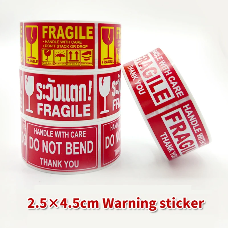 250pcs/roll Fragile Warning Label Sticker Logistics Accessories Hazard Warning Sign Handle with Care Keep Express Label Adhesive