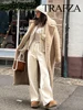 TRAFZA Vintage Teddy Long Coat Women Autumn Winter Lapel Chic Long Sleeve Double Breasted Big Jacket Woman Street Blend Overcoat 6