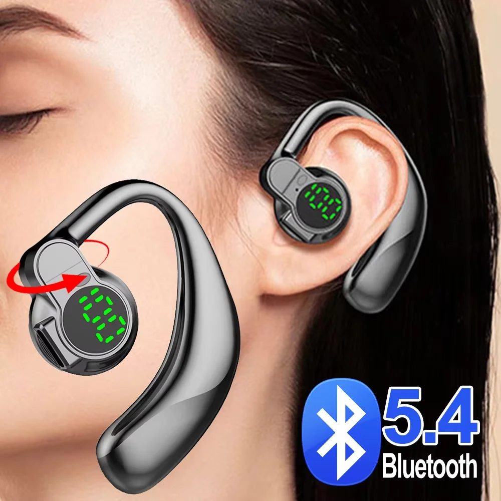 360 ° Auricolari Bluetooth 5.4 Girevoli Monoauricolari con Gancio per Orecchio Cancellazione del Rumore Cuffie Sportive Wireless con Microfono