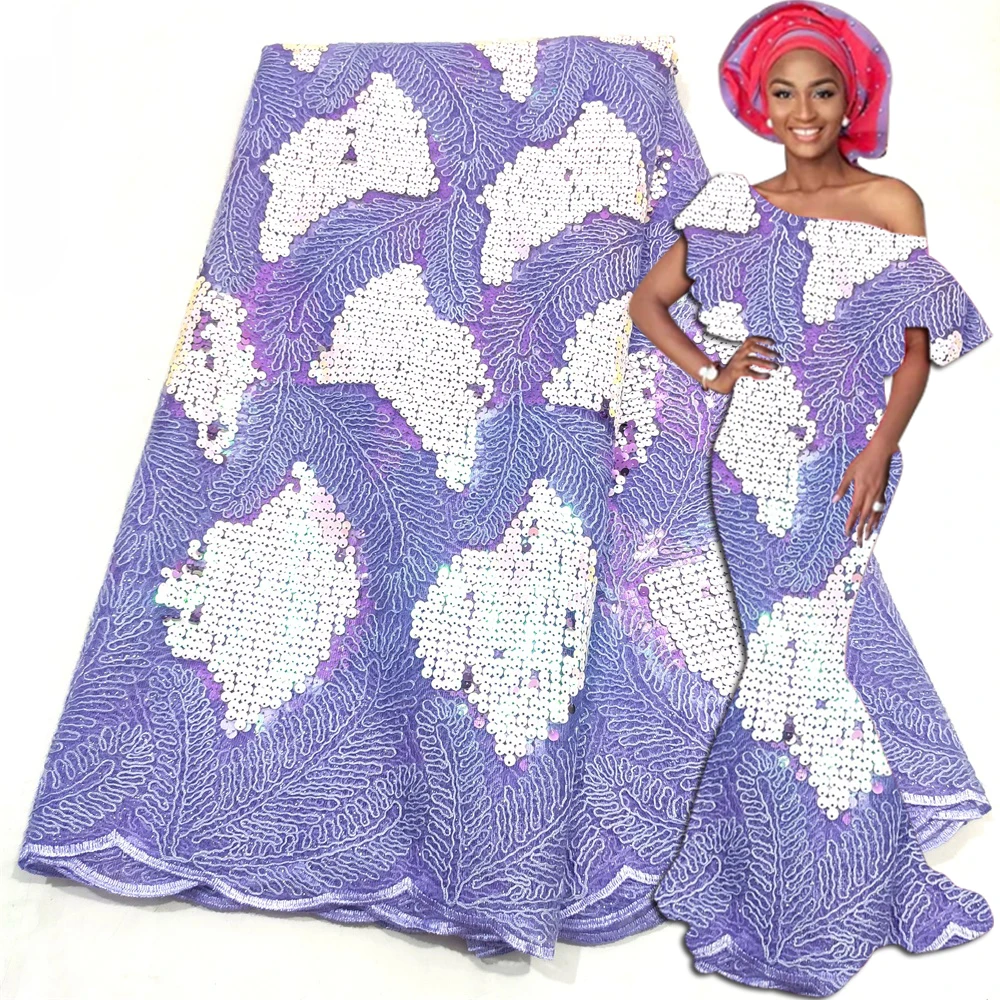 

Lilac African Groom Sequins Lace Fabric 2024 High Quality Nigerian French Wedding French Tulle Lace Material Sewing Dress