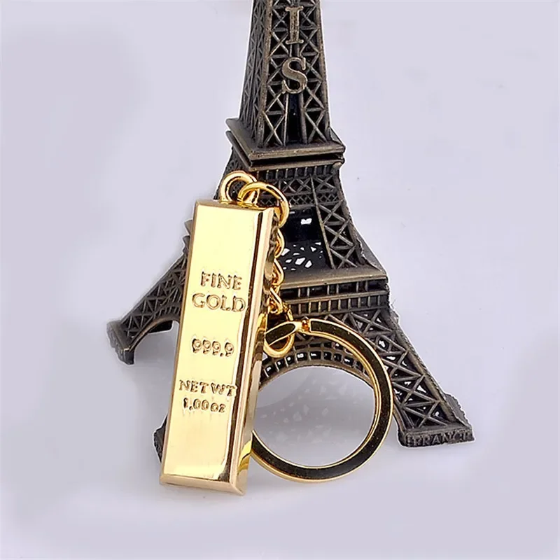 Creative Imitation Gold Bar Keychain Unisex Metal Golden Brick Pendant With Key Holder Backpack Purse Bag Decoration Accessories - Image 2