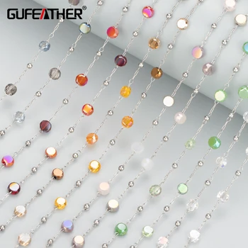 GUFEATHER C300, catena fai da te, acciaio inossidabile, vetro, accessori di gioielli, fatto a mano, collana braccialetto fai da te, forniture per la creazione di gioielli, 1 m/lotto 1