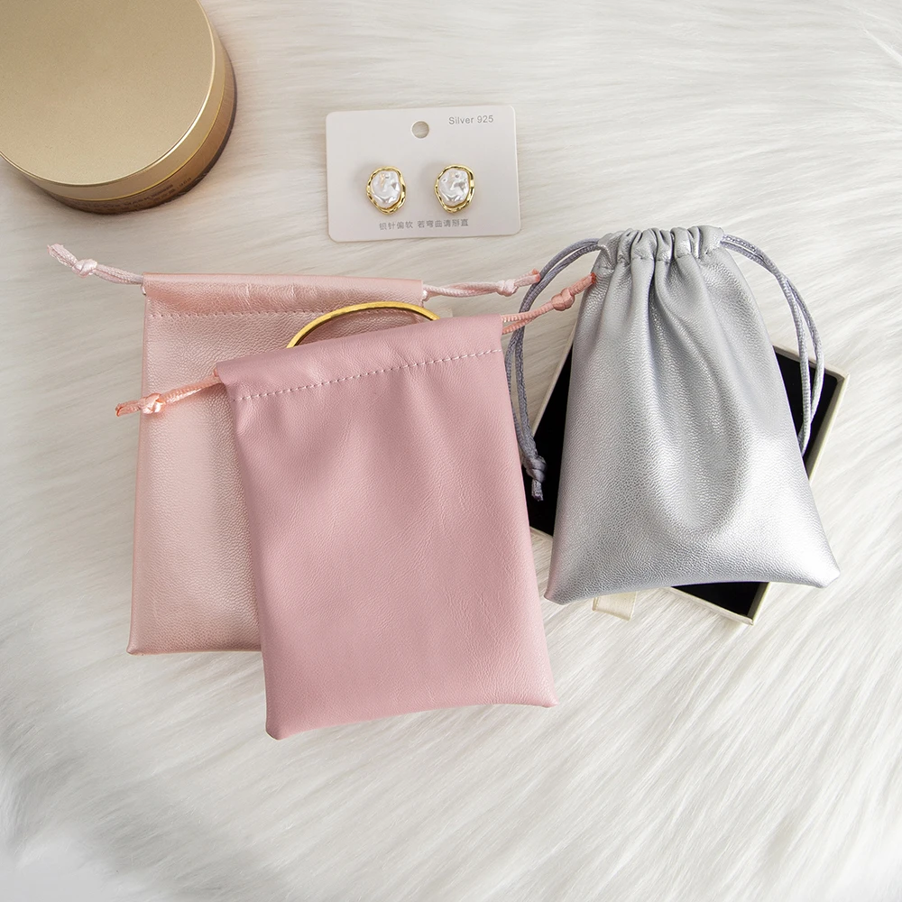 10 Stück schwarzes PU-Leder, Schmuck-Kordelzug, Ringe, Ohrringe, Ohrstecker, Armband, Anhänger, Organizer, Display, Aufbewahrung, personalisierte Tasche – Detail 6