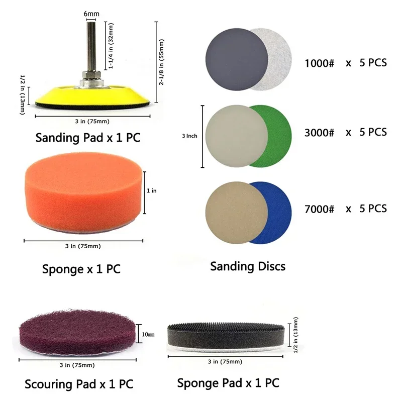 19 PCS Sandpaper Automotive Polishing Tool Parts Set Headlight Repaire Kit Workshop Equipment Car Wash Accessories Abrasive Tool