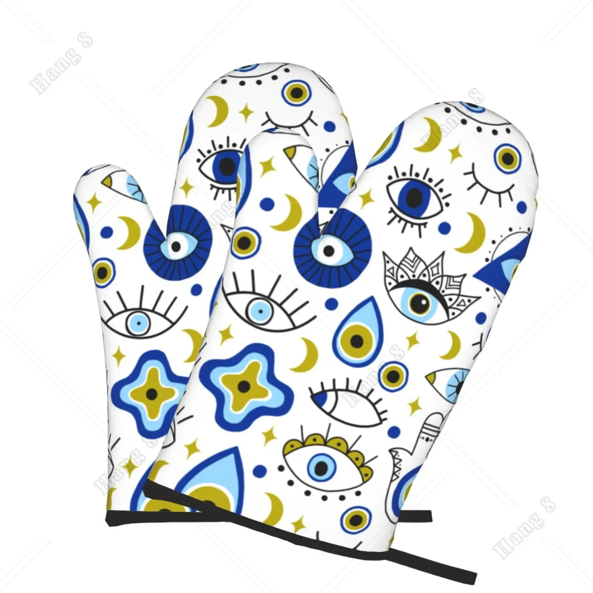 Navy Blue Evil Eye Lucky Egyptian Style Heat Resistant Gloves Microwave Gloves Bbq for Men Women Oven Items 2PC Gift
