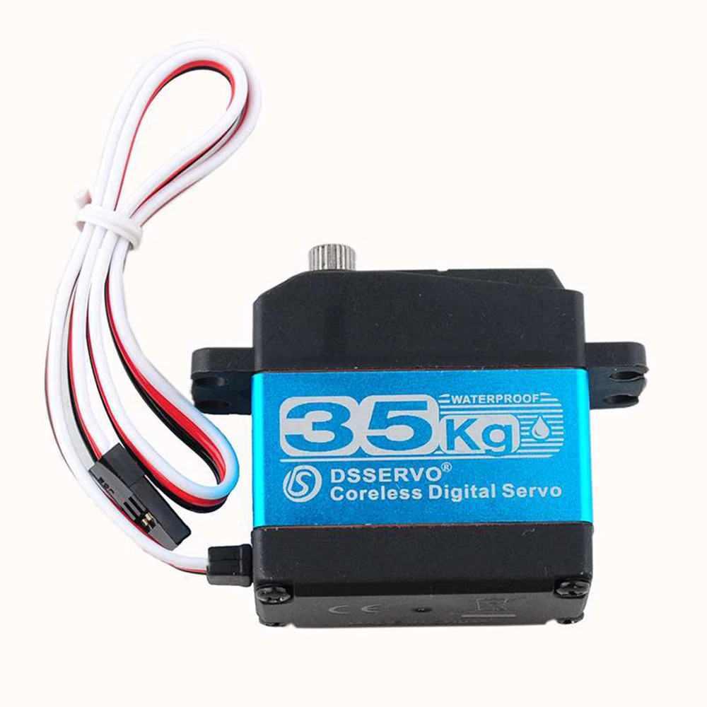 Vue de côté du servo DS3235 avec connectique et pattes de fixation pour voiture robotique