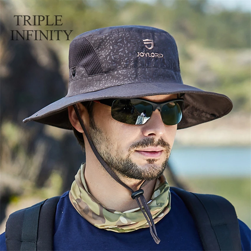 Summer Men Drawstring Letter Embroidery Bucket Hat Foldable Panama Hat UV  Protection Worksite Hats Sun Hat Fishing Hat Visors