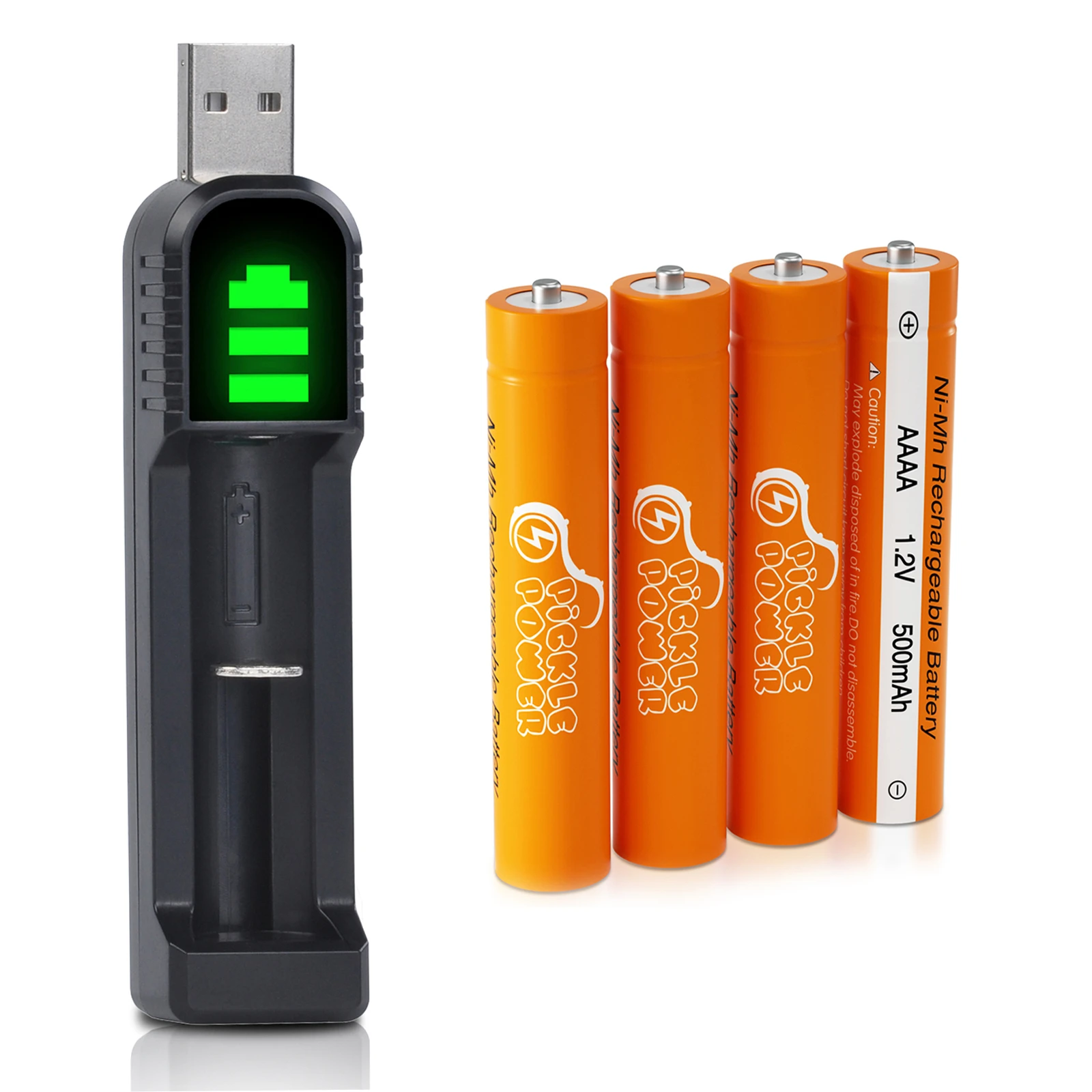 Pickle Power 500mAh AAAA Rechargeable Ni MH Battery +LED USB Charger