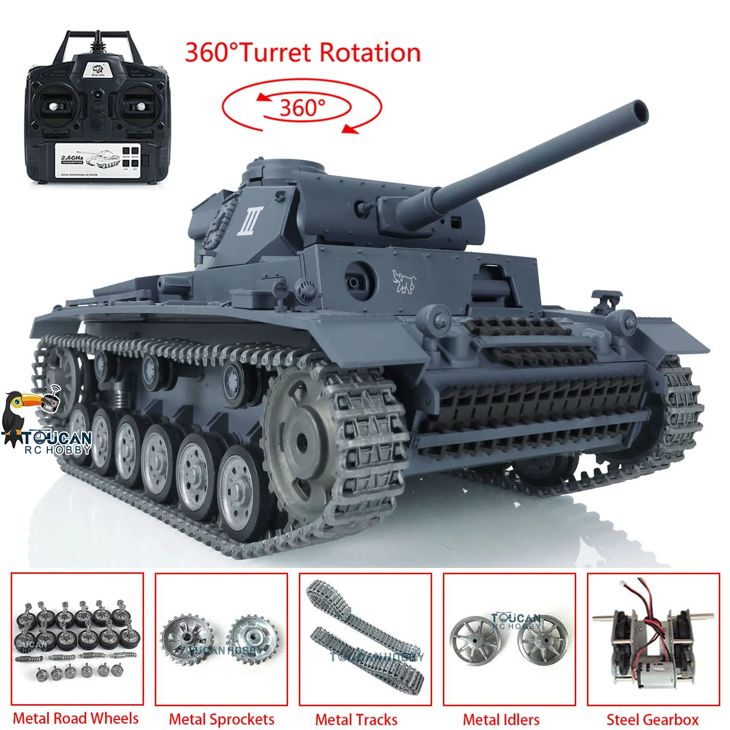 헝롱 1/16 7.0 프로 버전 팬저 III H RTR RC 탱크 3849 3848 메탈 트랙 휠 스틸 스프로킷 BB 슈팅 옐로우 TH17369