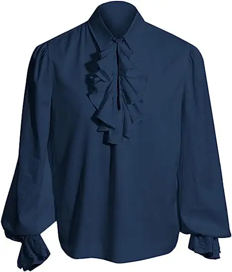 thumbnail image 1 of Camisas medievales piratas para hombre, camisa gótica steampunk con volantes, camisa de manga larga, blusas victorianas renacentistas, camisa para hombre, 1 of 5