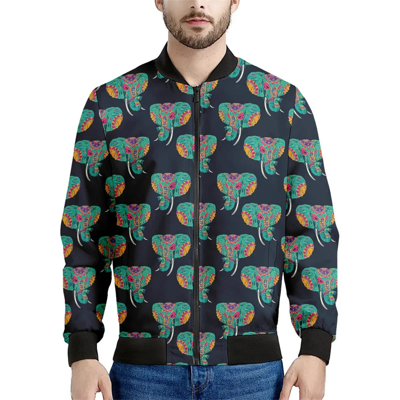 thumbnail image 1 of Chaqueta con cremallera y estampado 3D de elefante tribal para hombre, sudadera con estampado de animales, chaquetas holgadas de calle para primavera y otoño, abrigos de manga larga, 1 of 5