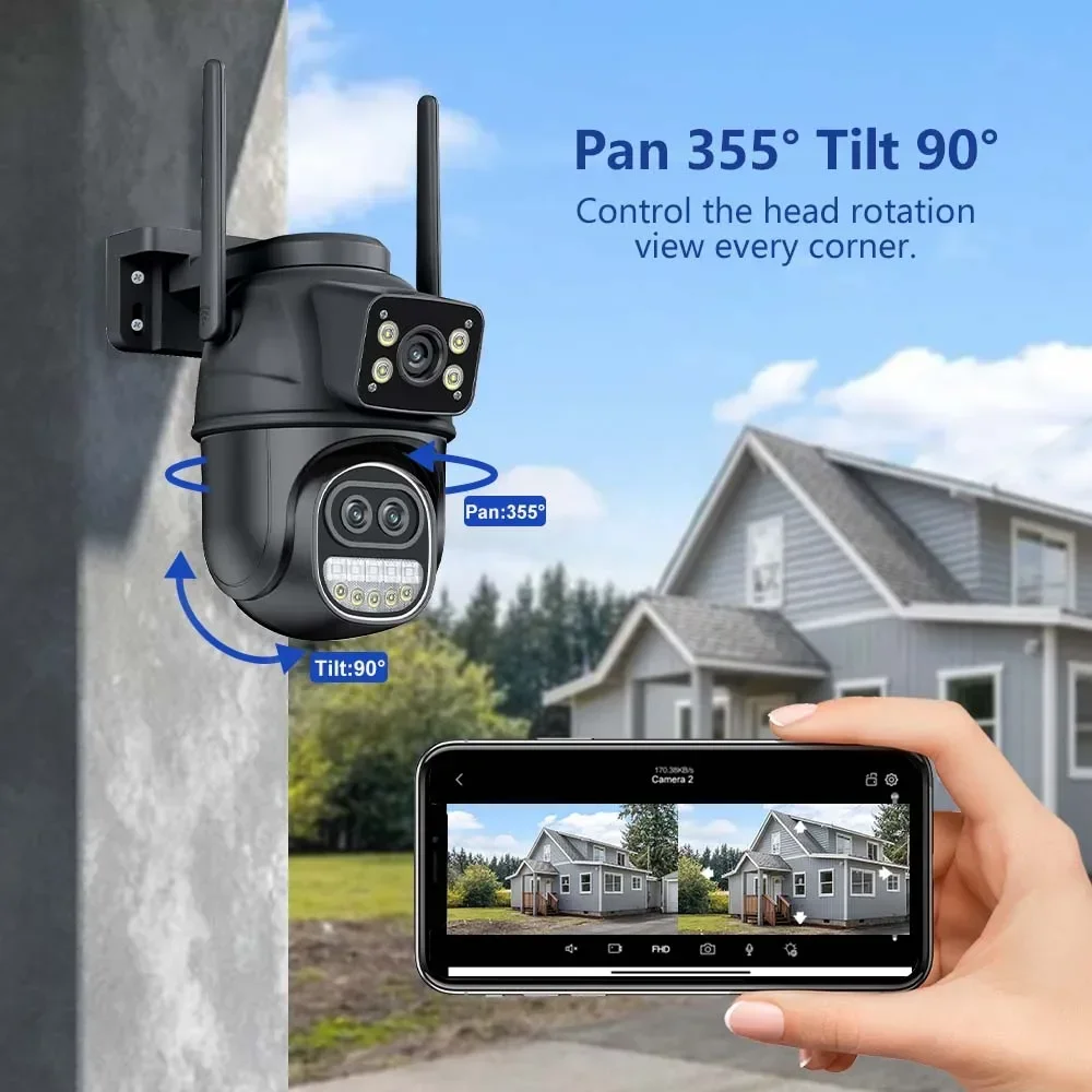 12MP PTZ Wifi Camera IP 8X Digital Zoom Outdoor Dual Screen Color Night Vision 8MP CCTV Video Surveillance Camera Wireless iCSee 5