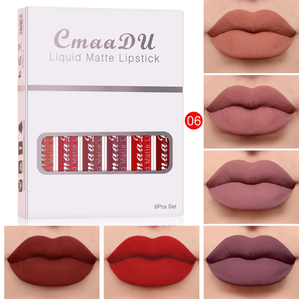 CmaaDu 6 Sticks Long lasting waterproof moisturizing non-stick cup mouth red matte lip gloss 5