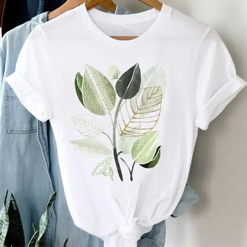 Women's Printed Short Sleeve T-Shirt - Loose Fit Tunic Top, Comfy Cotton Blend, Khaki - View #7