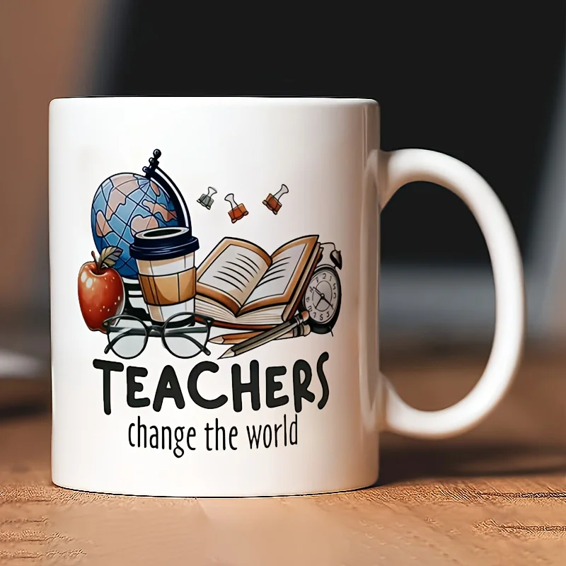 1 Inspirational Teacher Ceramic Coffee Mug - "Teachers Change the World" Print Design with Education Symbols, Machine Washable - Image 4
