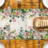 Spring Leaves Pink Flowers Linen Table Runner Holiday Party Decor Farmhouse Kitchen Dining Table Runner Mother's Day Decorations 3