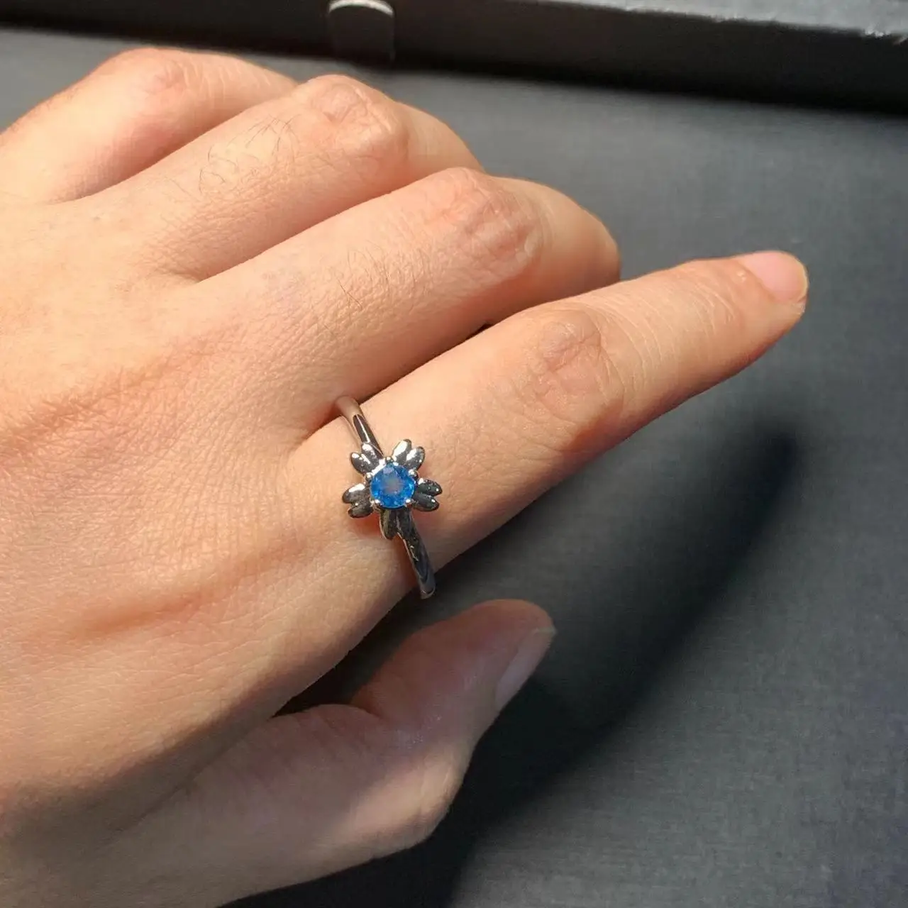 MM Natural Blue Topaz Ring Adjustable Female Ring Jewelry for Women Gift Wholesale High Quality Vintage Fine