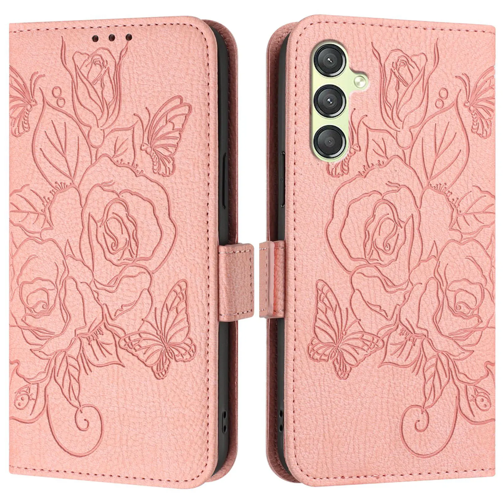 Elegant 3D Floral Leather Phone Wallet Case Cover