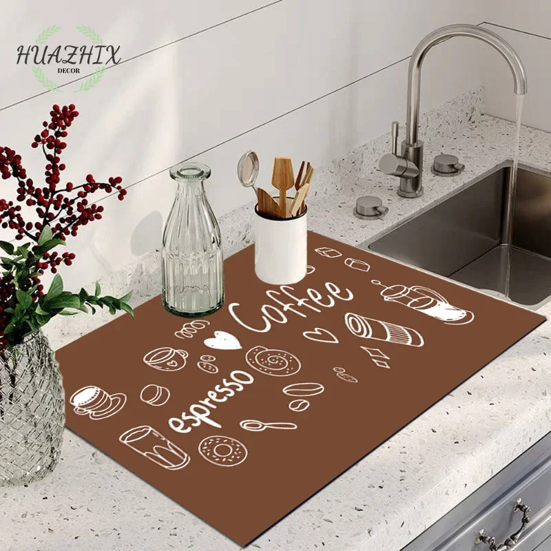 

Coffee Pattern Kitchen Antiskid Drain Pad Bar Dish Drying Pads Quick Dry Super Absorbent Drainer Mat Dining Room Tableware Mats