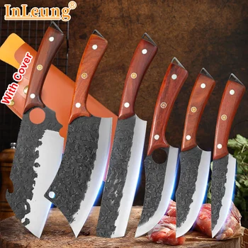 Coltello forgiato fatto a mano Coltello da cucina in acciaio ad alto tenore di carbonio Manico in legno Tagliere di mannaia Chef Macellaio Utilità Coltello per barbecue 1