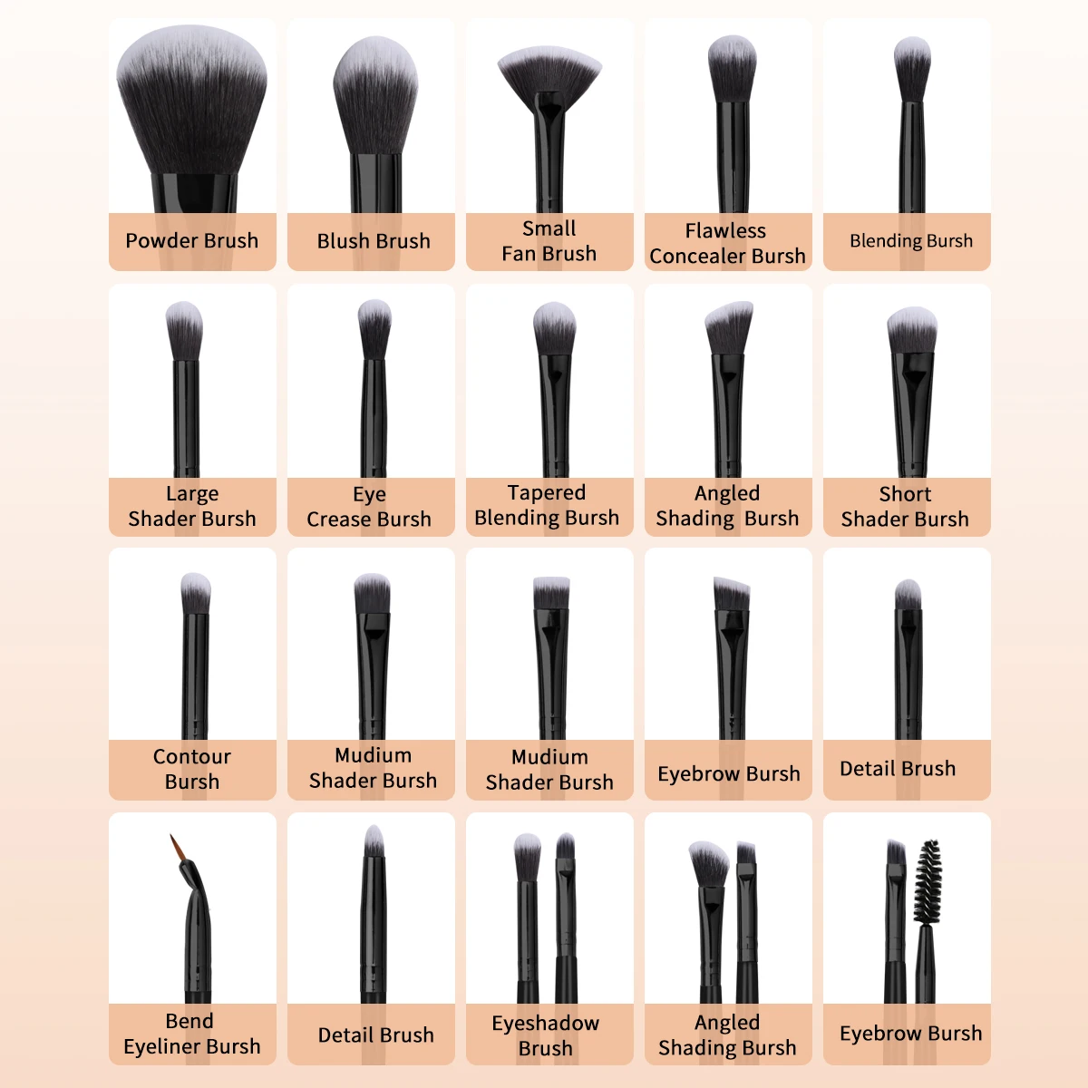 29pcs Makeup Tool Kit 20 Pcs Makeup Brushes+9 Pc Makeup Sponge Air Cushion Powder Puff Finger Puff Set Portable Makeup Tool 3