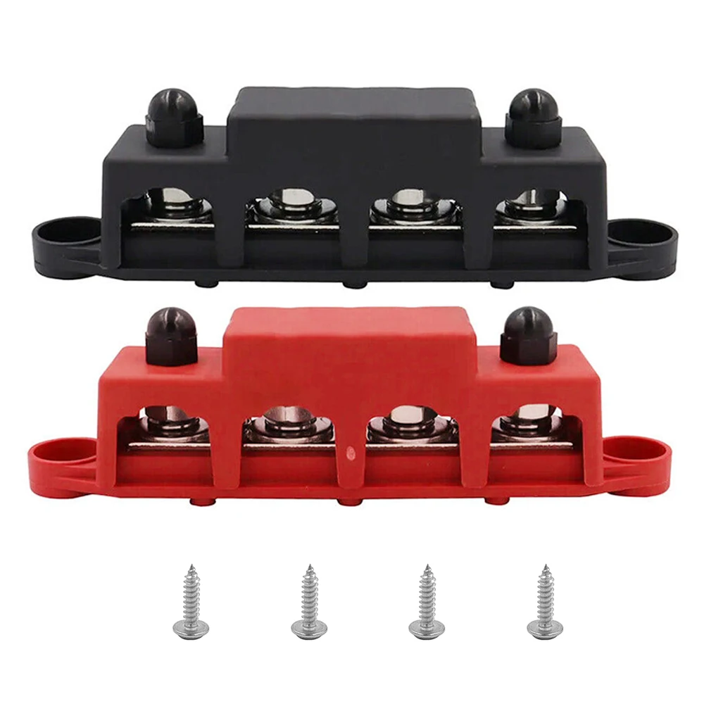 2pcs 4 Post Power Distribution Block Terminal Screw Bus Bar 250A 12V-48V DC M8