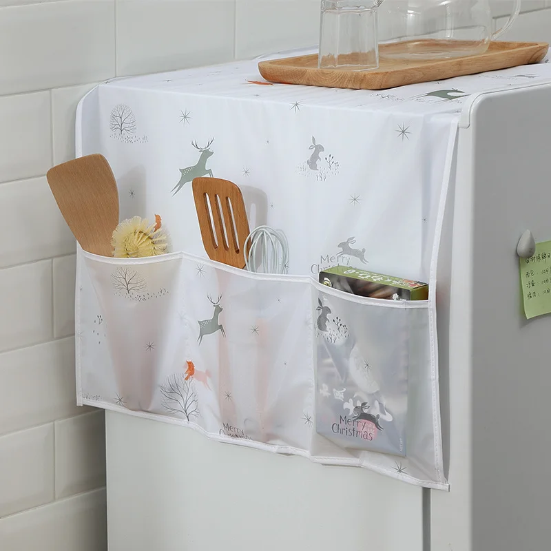 Refrigerator Dust Cloth Multipurpose Waterproof Cover with Storage Pockets for Oven Dishwasher dust cover