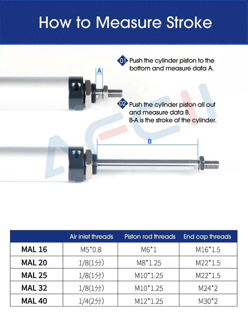 Air Pneumatic Cylinders Double Acting Air Cylinder MAL Mini Bore MAL16 MAL20//25/32/40mm Stroke 25/50/75/100