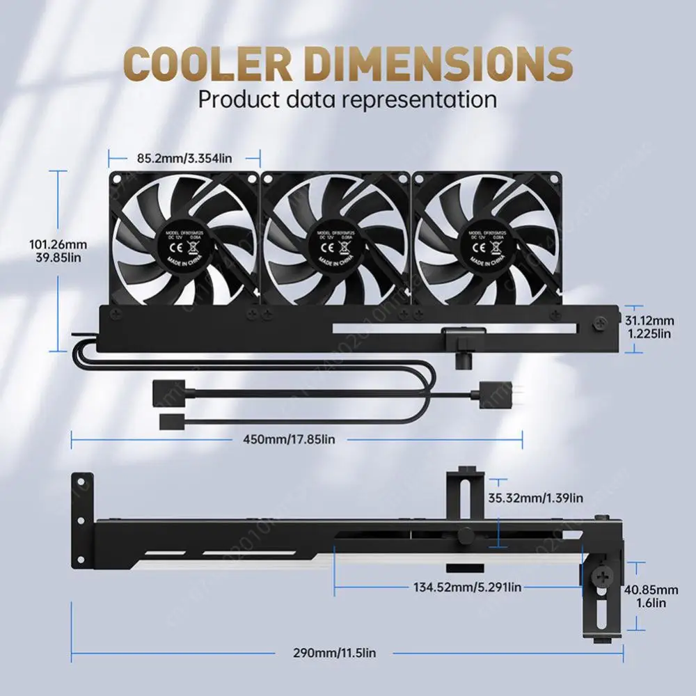 2 in 1 Graphics Card Radiator 1800RPM 5V 3Pin ARGB Graphics Card Cooling Fan with 3x80mm Fans PCI Mount Bracket