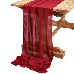 Sage Green Chiffon Table Runner - Elegant Sheer Vintage Decor for Weddings, Holidays, and Celebrations (Burgundy)