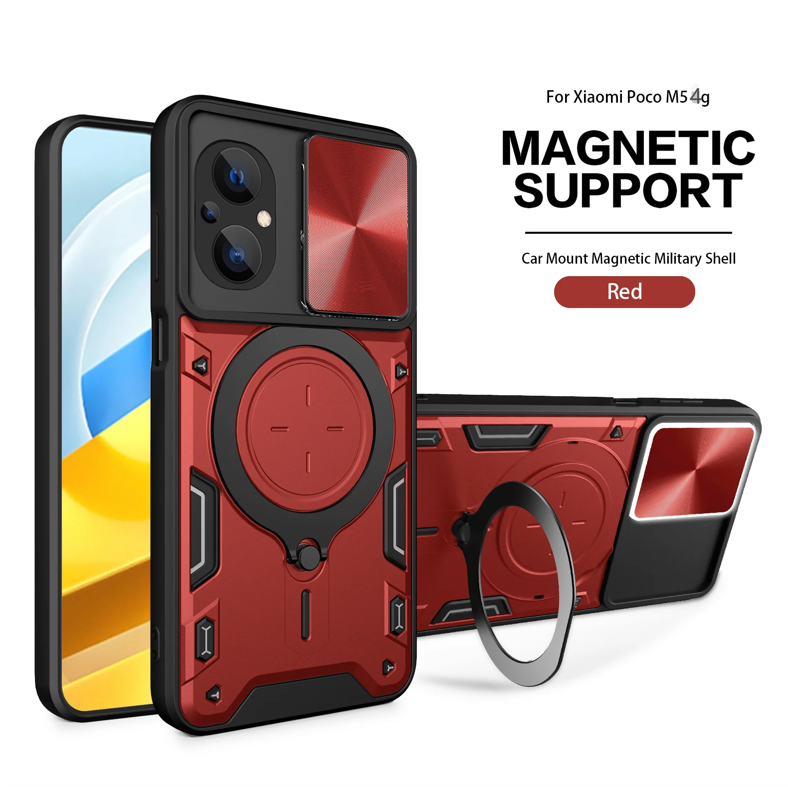 Heavy Duty Rugged Armor Phone Case with Magnetic Bracket and Slide Camera Protection Cover