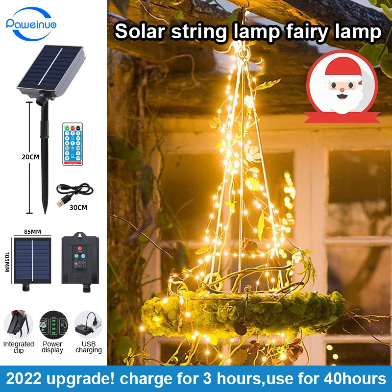 2022 Upgrade 40 Hours Solar Outdoor Lights Garland Solar String Fairy Lights Holiday Garden