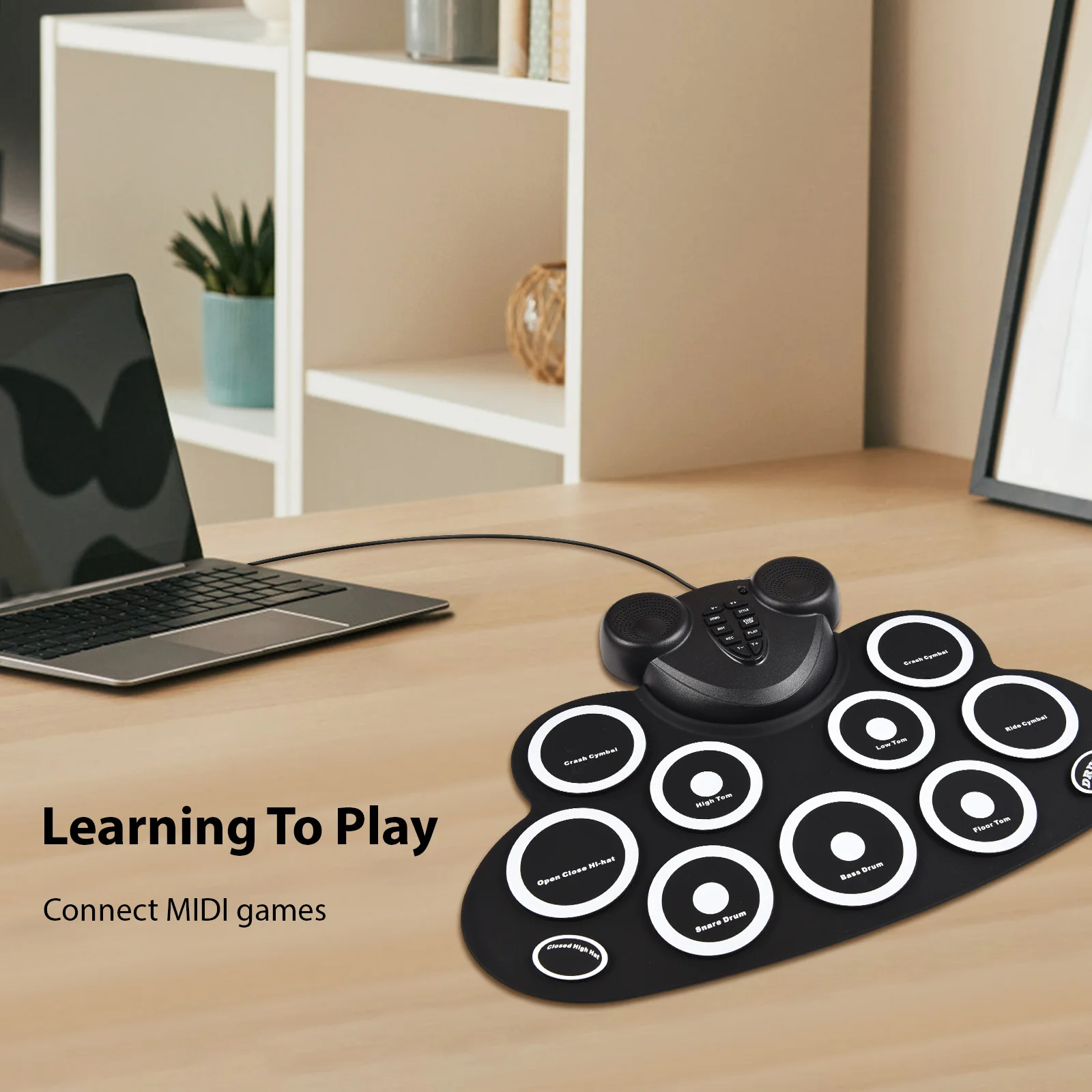 Electronic Drum Set Hand Roll Drum Set with Drumsticks Foot Pedal 9 Pads Dual Speaker Supports Connection MIDI Gaming Pad