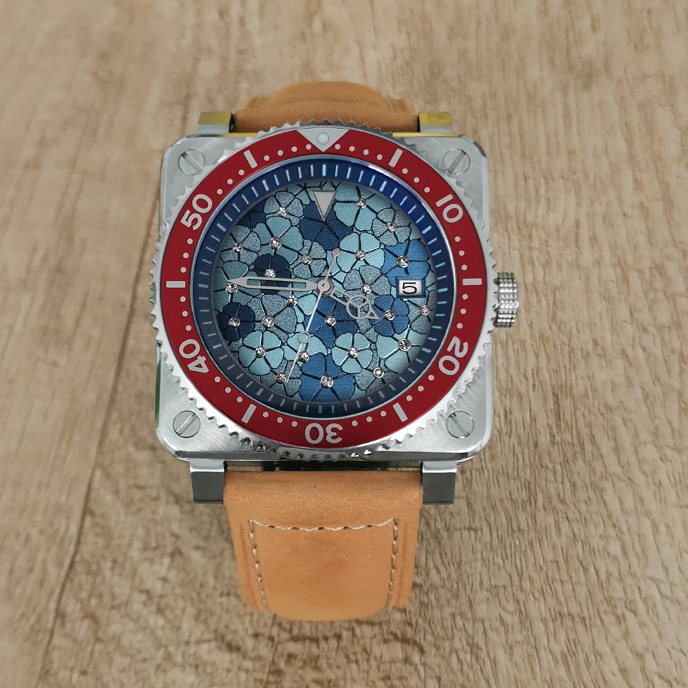 

New 42mm GEERVO No Logo Sapphire Crystal Stainless Steel Square Case Japanese nh35 Movement Watch Mendecorated Dial 10Bar 4