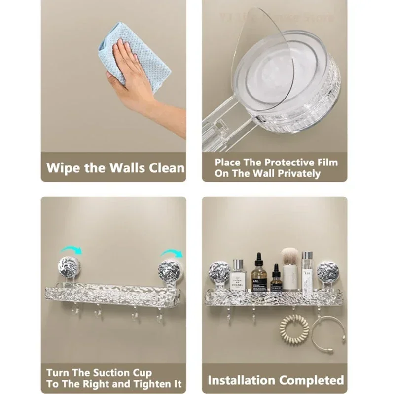Light Luxury Bathroom Shelf Suction Cup Shampoo Shower Rack Punch-Free Storage Organizer Holder Bathroom Accessories 6