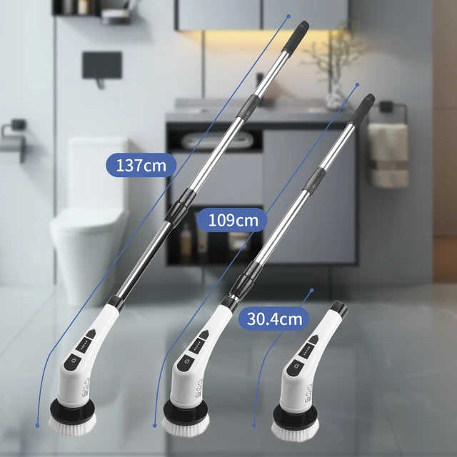 Pulisci Fughe Pavimenti Spazzola Elettrica Rotante Per Pulizie - 2 Velocità, 7 Testine, Manico Regolabile, Ricarica USB-C Spazzola Per Bagno E Cucina