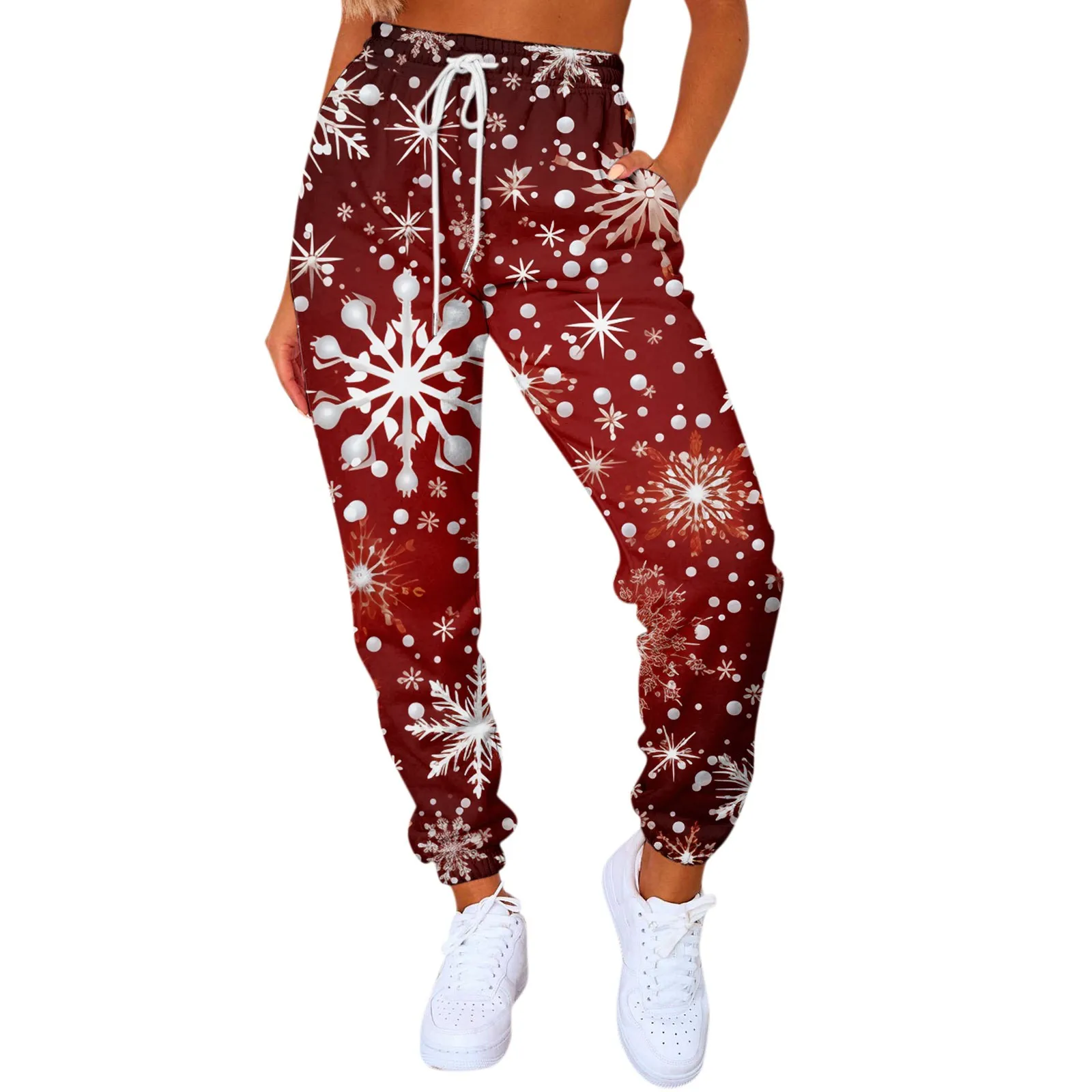 

Women'S Fashion Sport Christmas Printed Drawstring Pocket Casual Sweatpants Pants Casual Trousers Women Clothes vetements femme