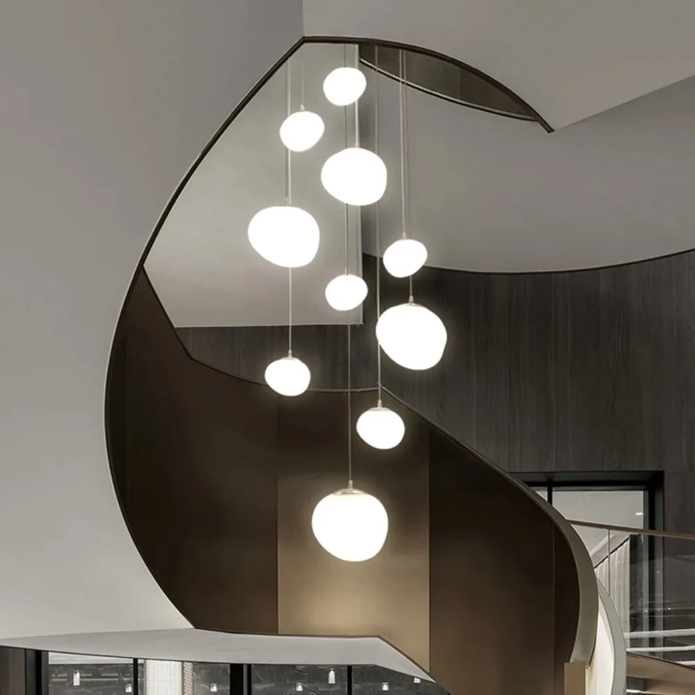 

Designer Suspension Light Creative Cobblestone Glass Pendant Lamp for Villa Staircase LED White Glass Hanging Lamp