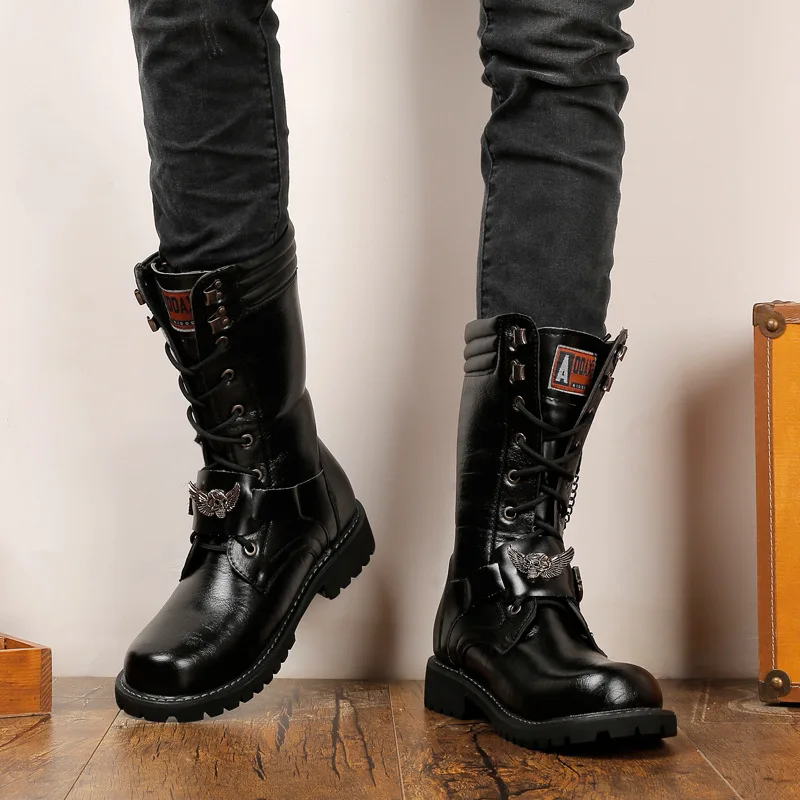 Riding Boots Mens Military Style Knee High Boots Men Fashion