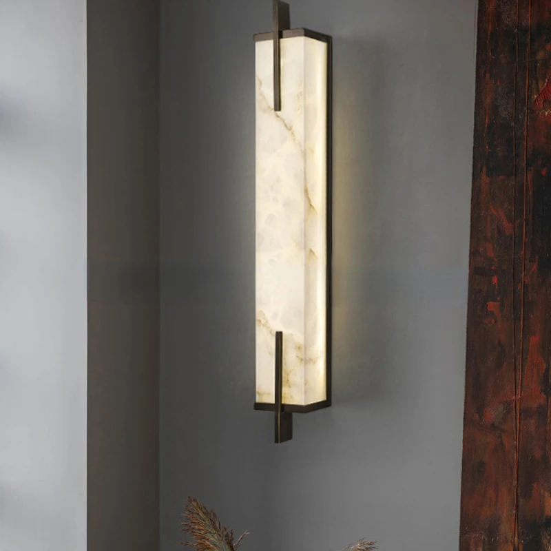 

New Chinese style all copper marble wall lamp, living room TV background wall lamp