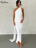 Hugcitar One Shoulder Backless Adjustable Scarf Loop Ruched Sexy Maxi Dress 2024 Women Elegant Y2K Streetwear Festival Outfit 4