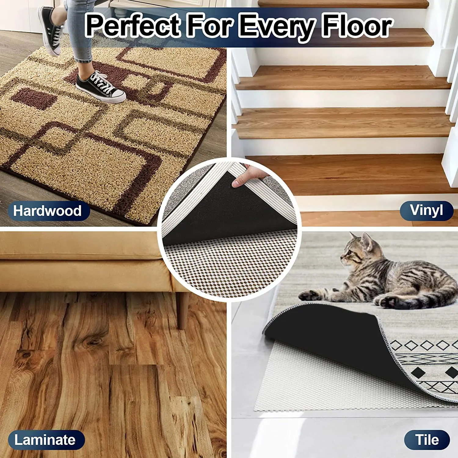 Anti Slip Carpet Pads Make The Corners of Carpet Flat, The Carpet Stickers  are Suitable for Wooden Floors and Tiled Floors.